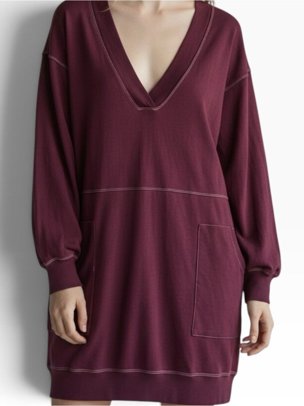 NATURAL LIFE Women's Burgundy Deep V Pullover Sweatshirt Dress Size X-Large